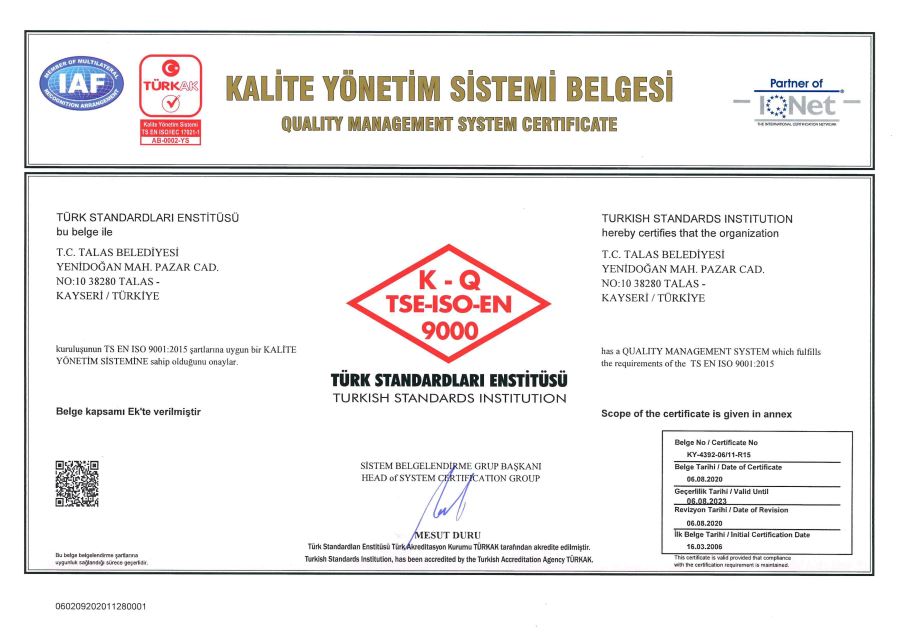 KALİTESİ TESCİLLİ BELEDİYE OLDU