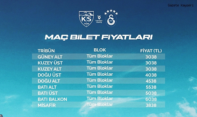 BİLET FİYATLARI BELLİ OLDU